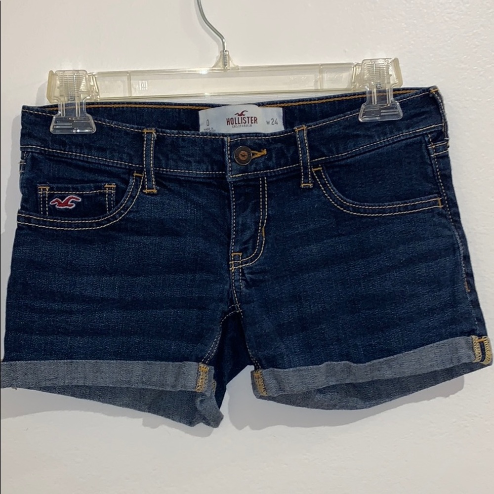 Hollister dark denim shorts, size 0, 2” inseam.